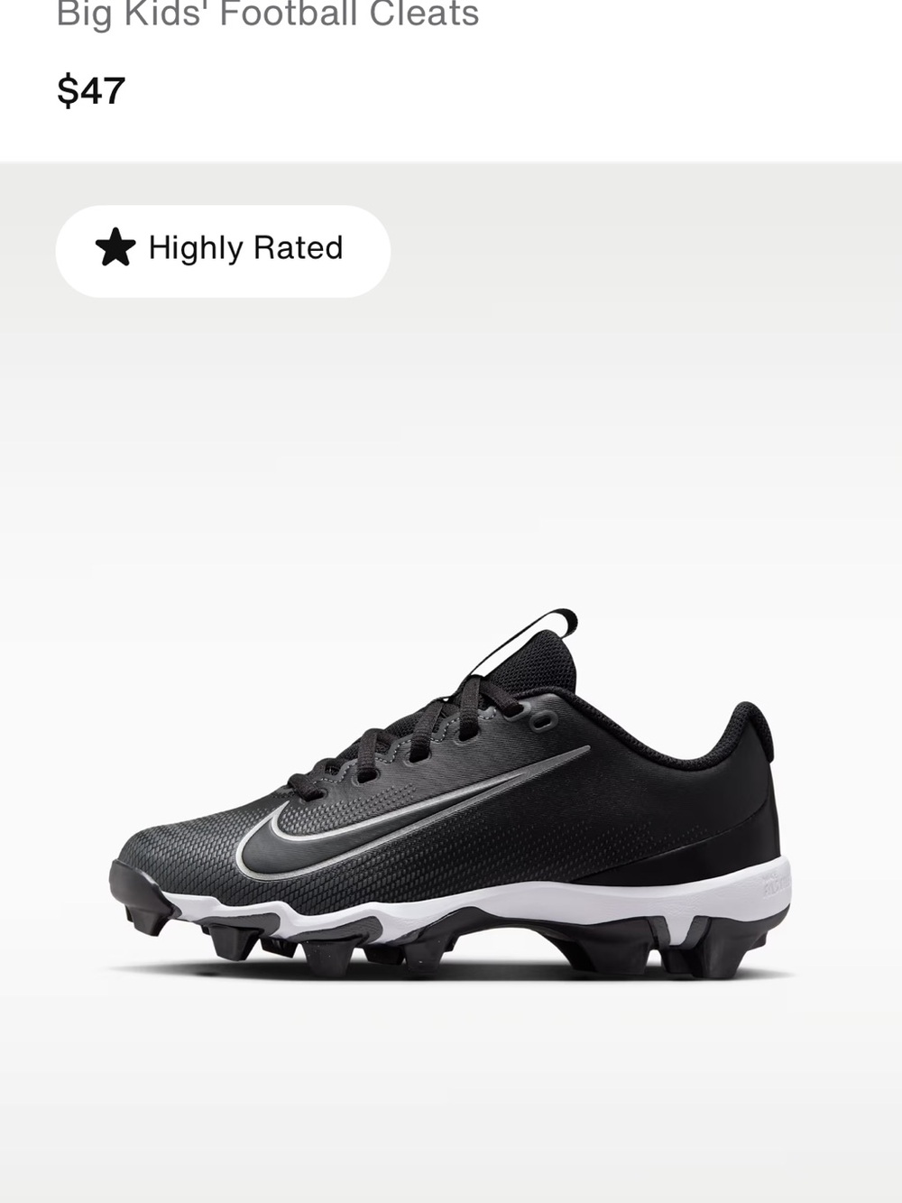 Nike Kids Black and White Football Cleats